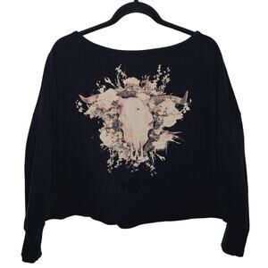 Rare VTG Denim & Supply Ralph Lauren Cow Skull Sweatshirt Crochet S Western Crop